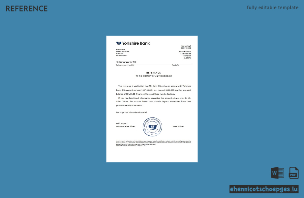 Beispiel für eine Bankreferenz aus Yorkshire, Vereinigtes Königreich